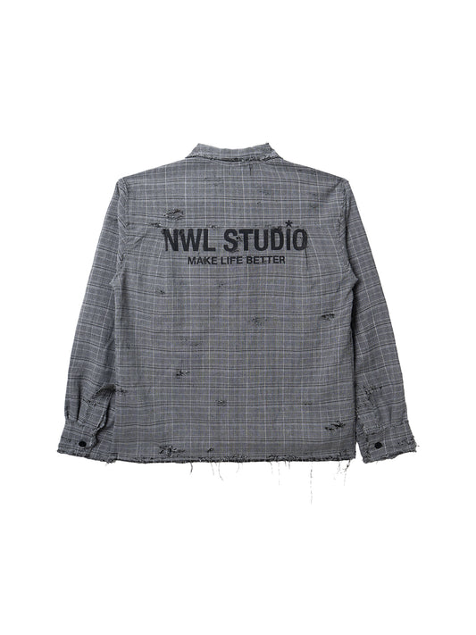 Glen Plaid Graphite Distressed Shirt