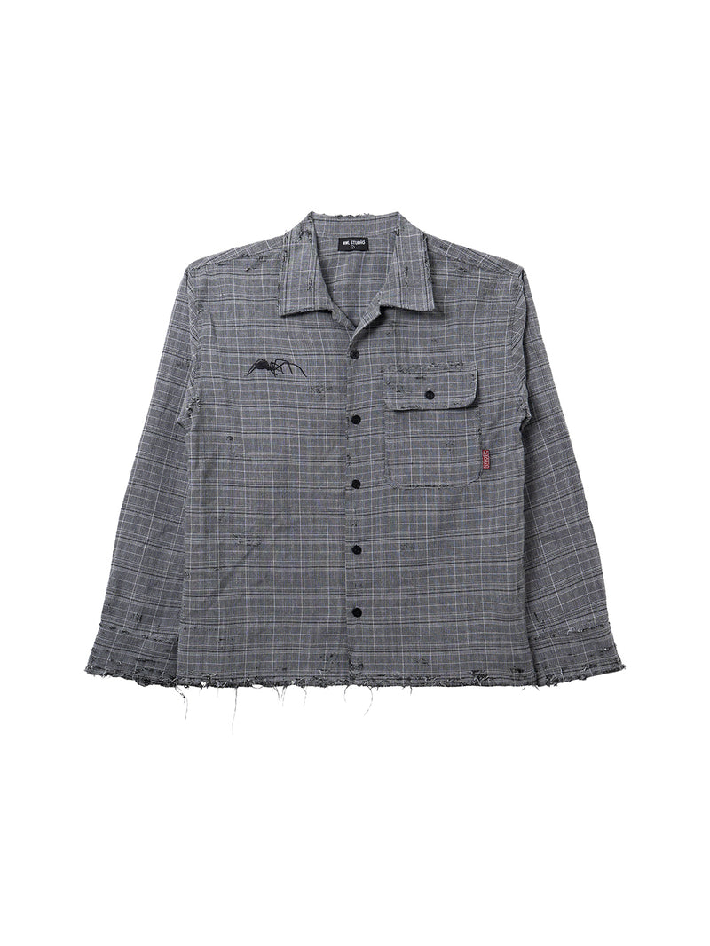 Glen Plaid Graphite Distressed Shirt