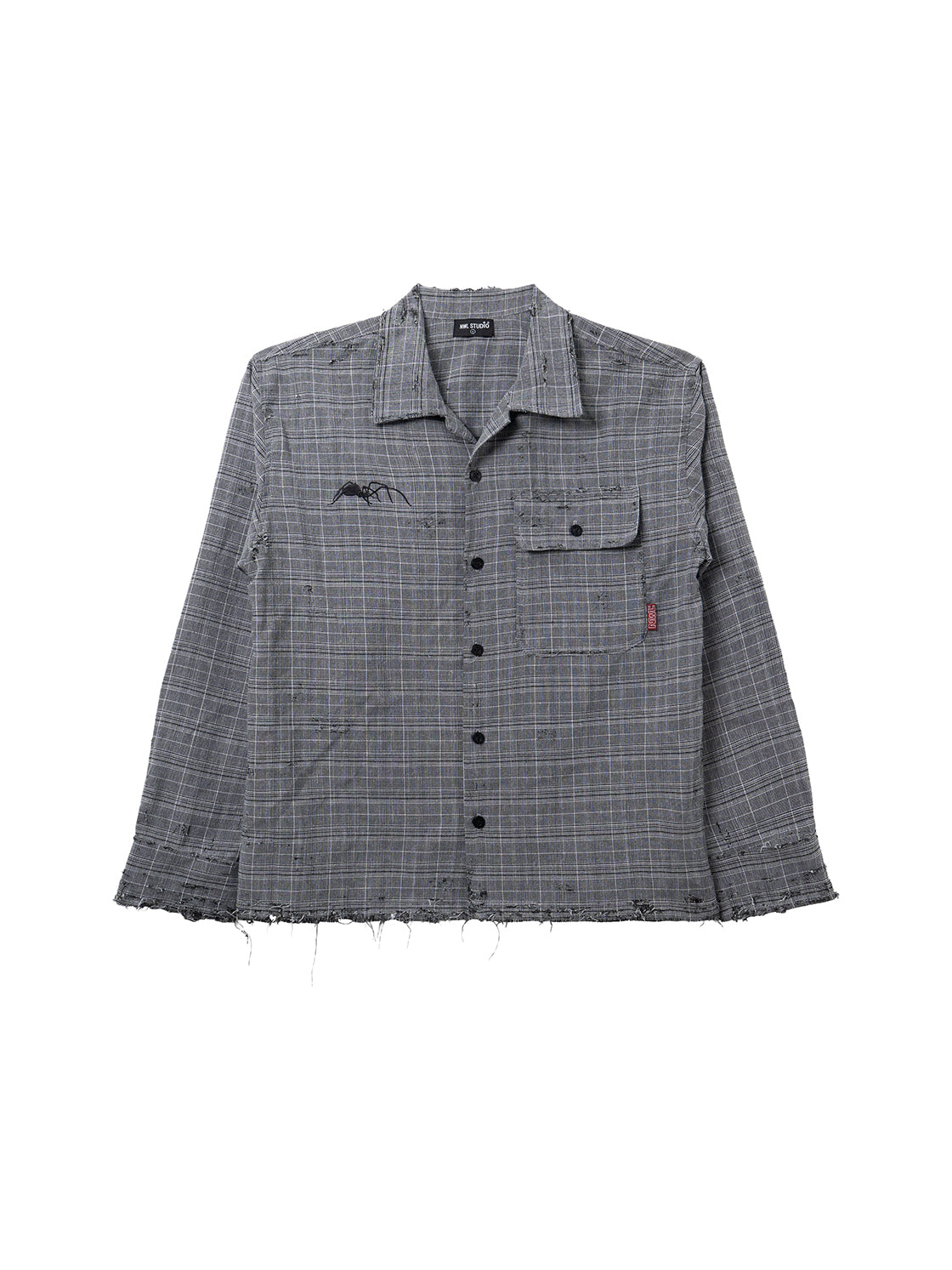 Glen Plaid Graphite Distressed Shirt