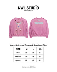 Momo Distressed Crewneck Sweatshirt Pink